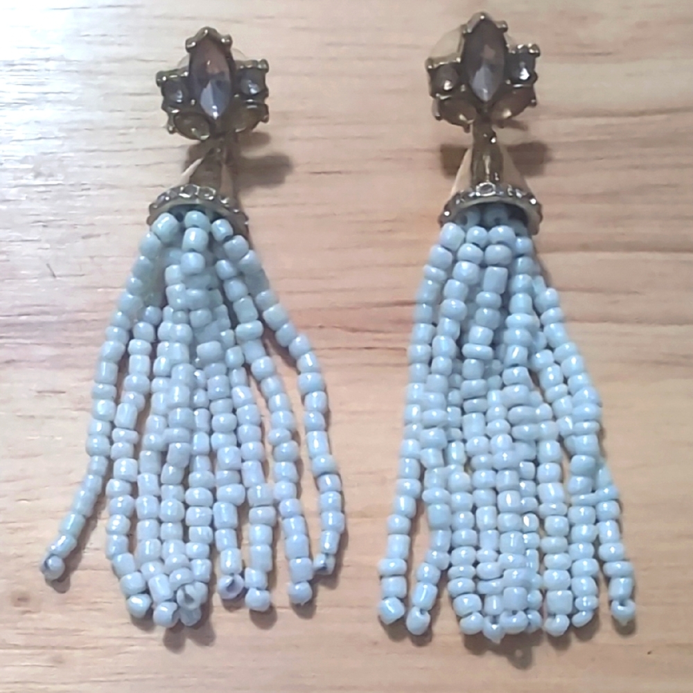 BaubleBar Gold and White Beaded Tassel Earrings